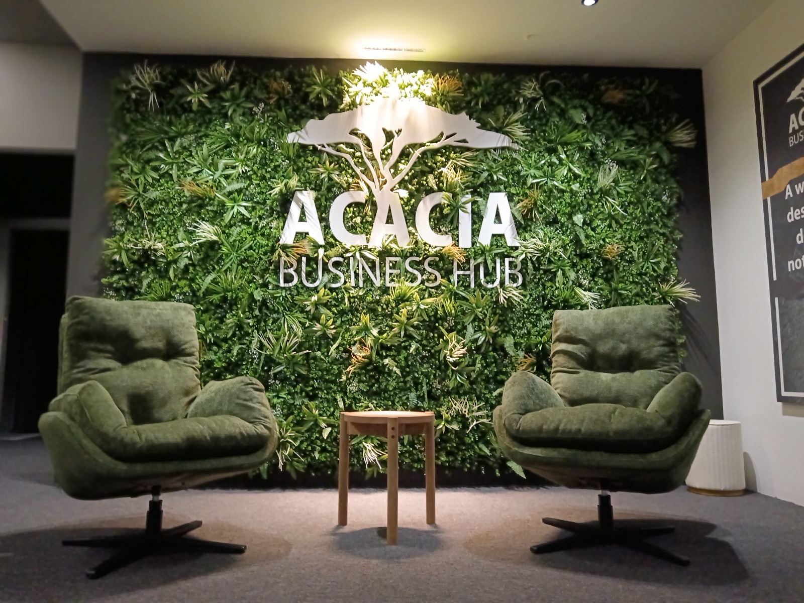 The green wall at Acacia Business Hub reception