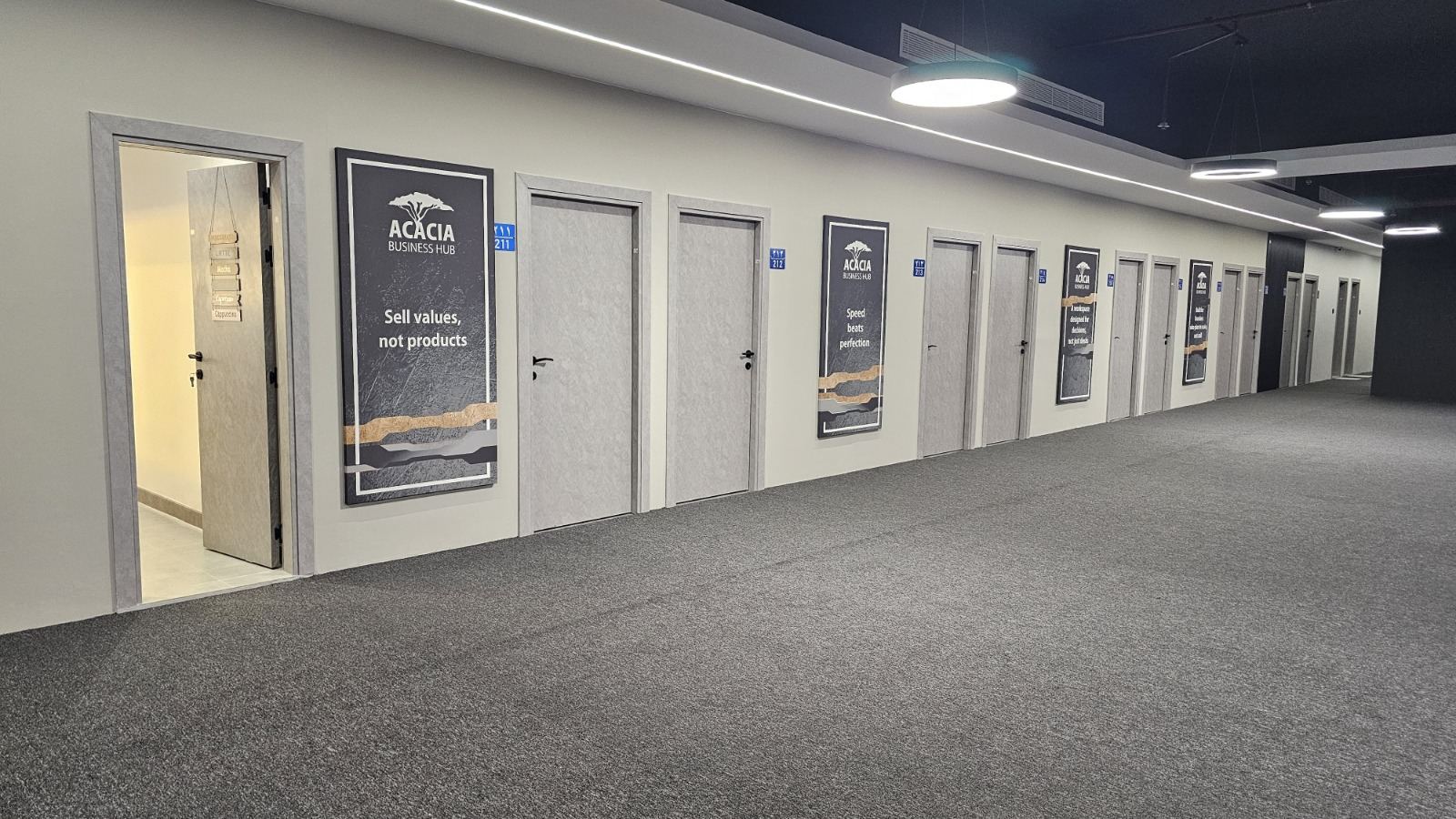 The office corridor at Acacia Business Hub